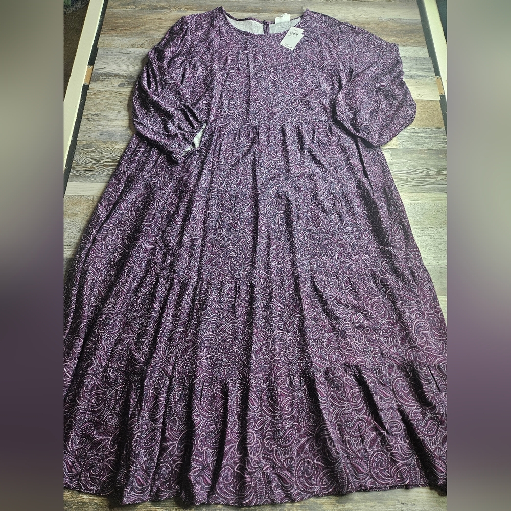 J. Jill NEW Tiered Dress Purple Paisley Size XL Midi - Picture 2 of 12